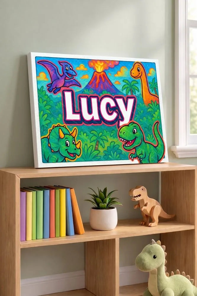 Lucy Name Art - Dinosaur Adventure personalized wall print for kids