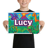 Lucy Name Art - Dinosaur Adventure personalized wall print for kids