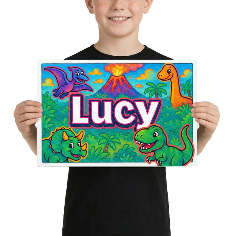 Lucy Name Art - Dinosaur Adventure personalized wall print for kids