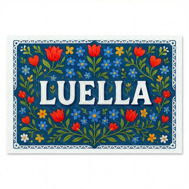Luella Name Art - Floral Farmhouse personalized wall print for kids