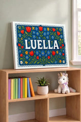Luella Name Art - Floral Farmhouse personalized wall print for kids