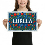 Luella Name Art - Floral Farmhouse personalized wall print for kids