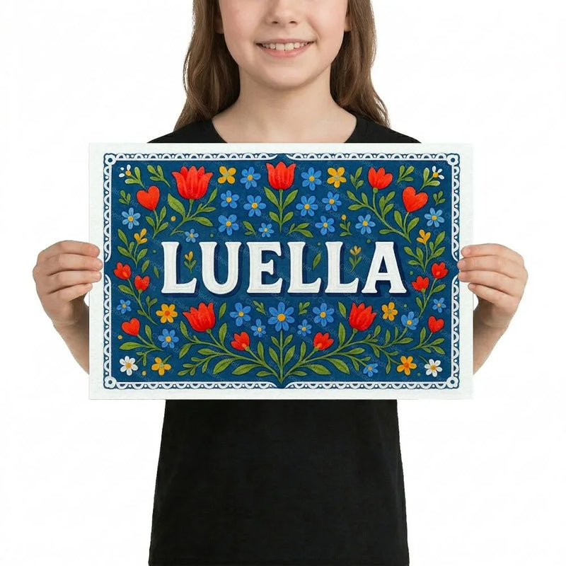 Luella Name Art - Floral Farmhouse personalized wall print for kids