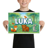Luka Name Art - Forest Friends personalized wall print for kids