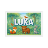 Luka Name Art - Forest Friends personalized wall print for kids