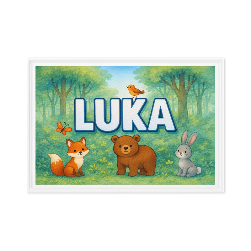 Luka Name Art - Forest Friends personalized wall print for kids