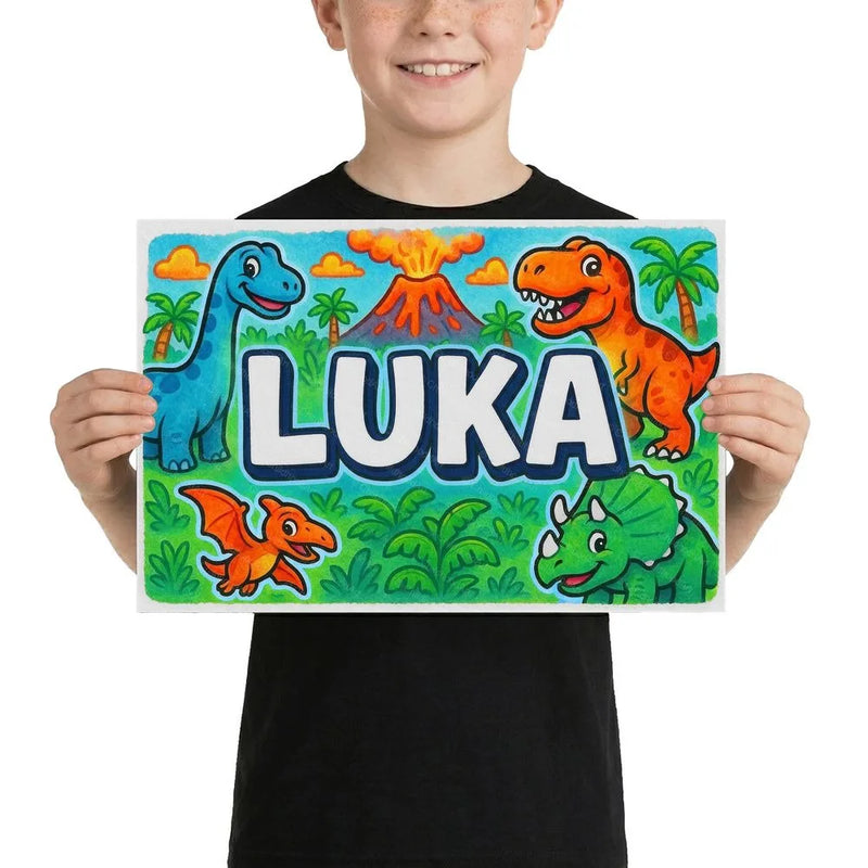 Luka Name Art - Dinosaur Adventure personalized wall print for kids