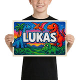 Lukas Name Art - Dinosaur Adventure personalized wall print for kids