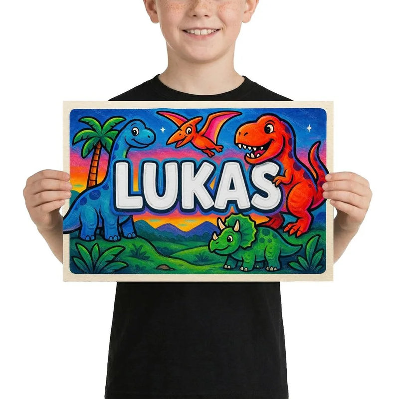 Lukas Name Art - Dinosaur Adventure personalized wall print for kids