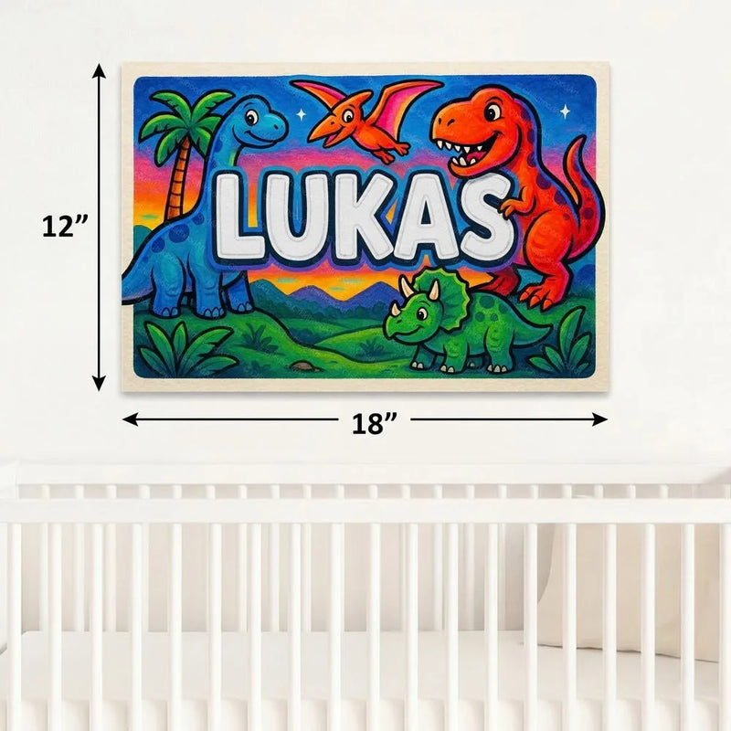 Lukas Name Art - Dinosaur Adventure personalized wall print for kids