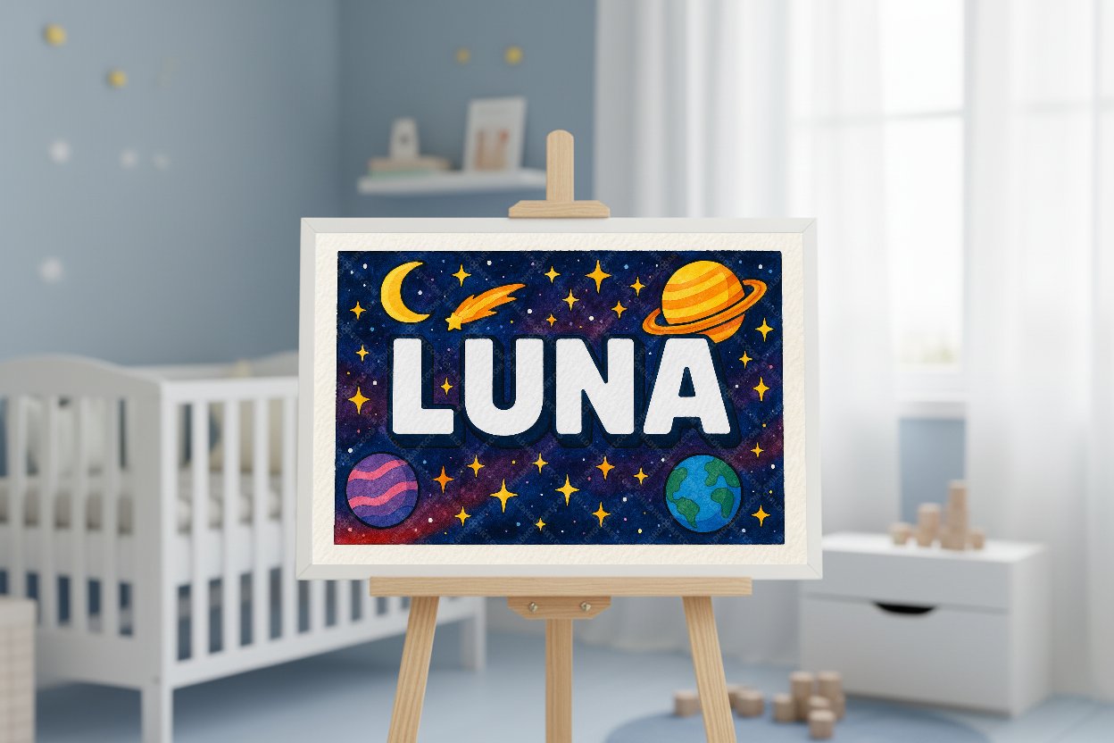Personalized space name art for Luna