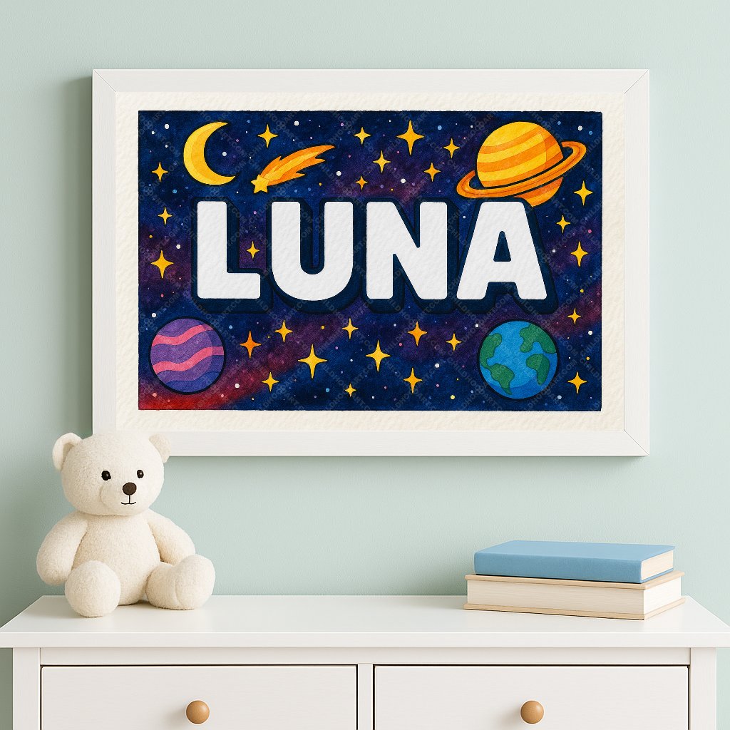 Personalized space name art for Luna