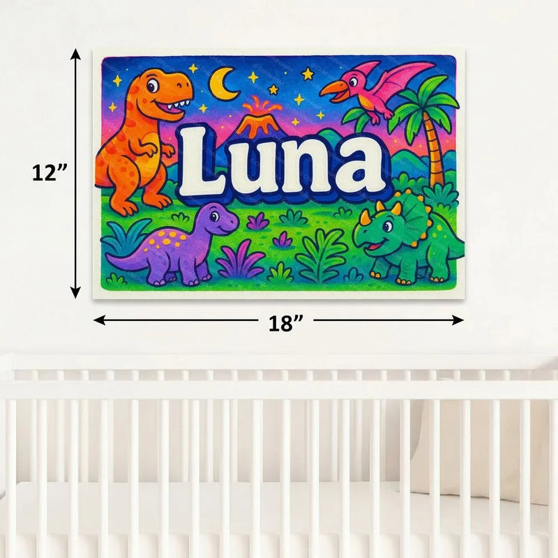 Luna Name Art - Dinosaur Adventure personalized wall print for kids