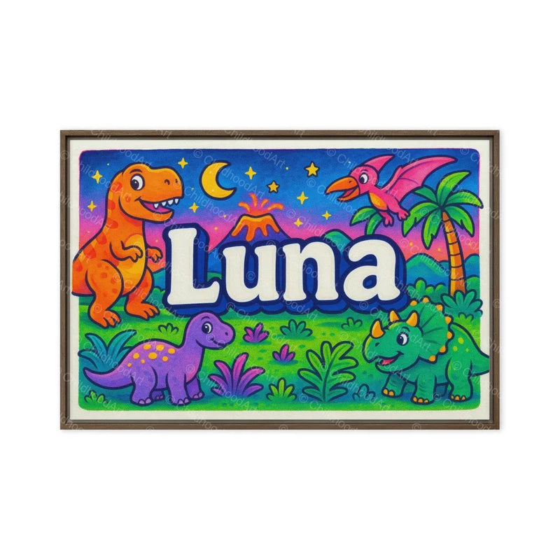 Luna Name Art - Dinosaur Adventure personalized wall print for kids