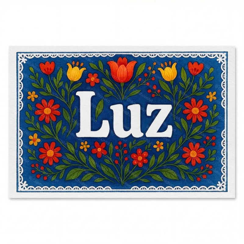 Luz Name Art - Floral Farmhouse personalized wall print for kids