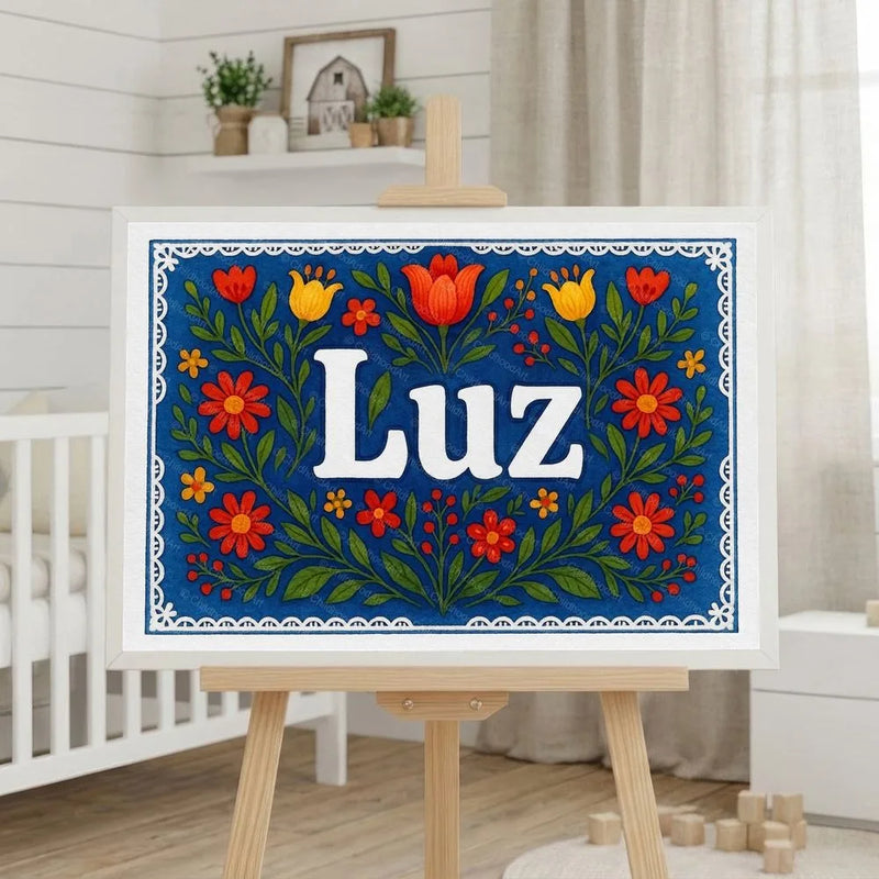Luz Name Art - Floral Farmhouse personalized wall print for kids