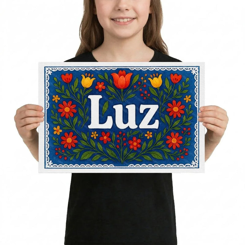Luz Name Art - Floral Farmhouse personalized wall print for kids