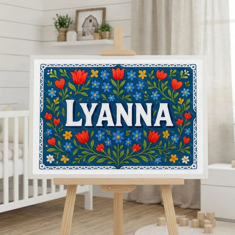 Lyanna Name Art - Floral Farmhouse personalized wall print for kids