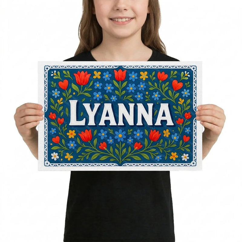 Lyanna Name Art - Floral Farmhouse personalized wall print for kids