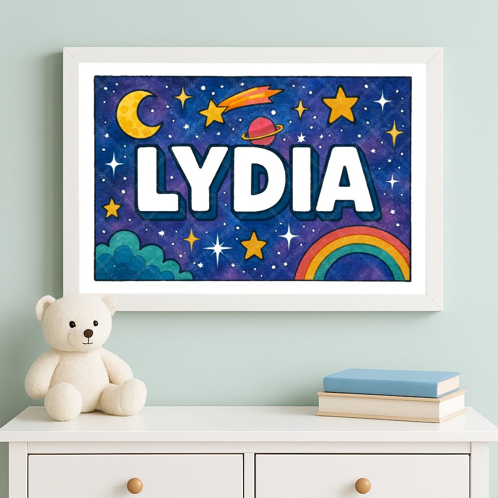 Personalized space name art for Lydia