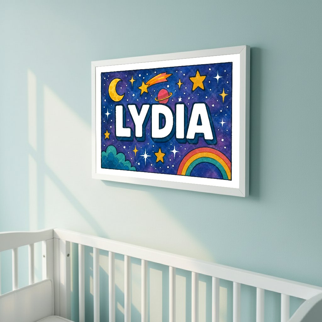 Personalized space name art for Lydia