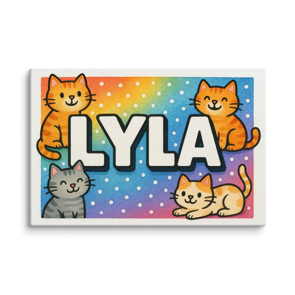 Lyla Name Art - Colorful Cats Personalized Wall Art