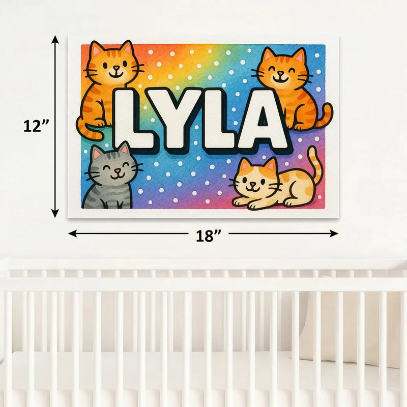 Lyla Name Art - Colorful Cats personalized wall print for kids