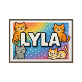 Lyla Name Art - Colorful Cats personalized wall print for kids