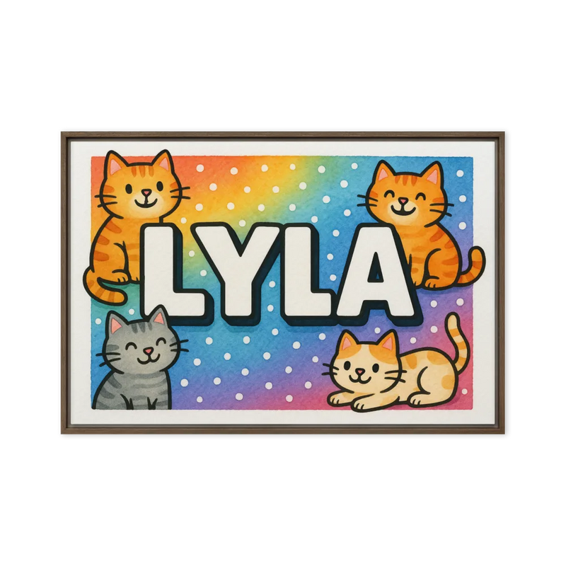 Lyla Name Art - Colorful Cats personalized wall print for kids