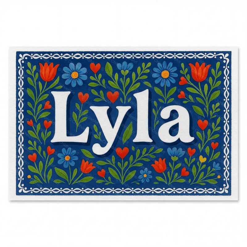 Lyla Name Art - Floral Farmhouse personalized wall print for kids