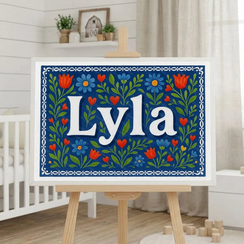 Lyla Name Art - Floral Farmhouse personalized wall print for kids