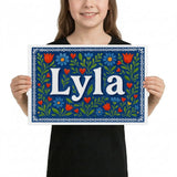 Lyla Name Art - Floral Farmhouse personalized wall print for kids