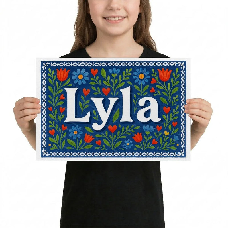 Lyla Name Art - Floral Farmhouse personalized wall print for kids