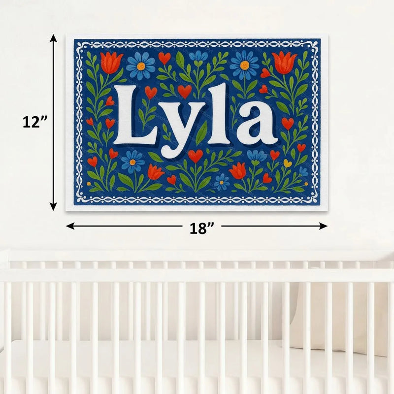 Lyla Name Art - Floral Farmhouse personalized wall print for kids