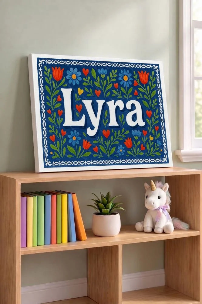 Lyra Name Art - Floral Farmhouse personalized wall print for kids