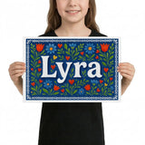 Lyra Name Art - Floral Farmhouse personalized wall print for kids