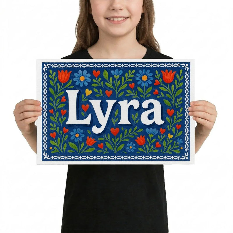 Lyra Name Art - Floral Farmhouse personalized wall print for kids