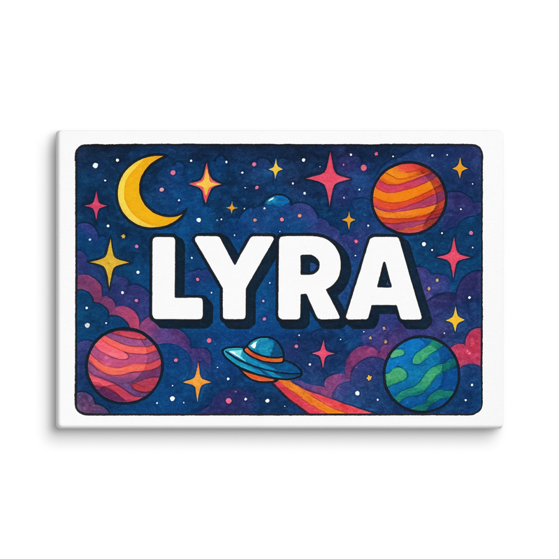 Lyra Name Art - Space Explorers personalized wall print for kids