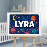 Lyra Name Art - Space Explorers personalized wall print for kids