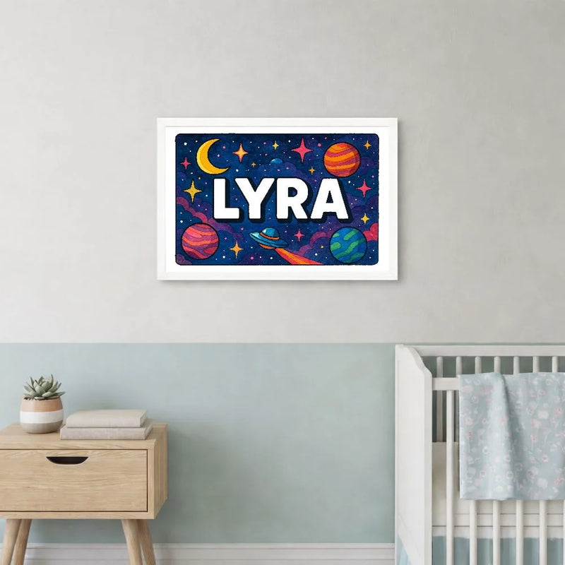 Lyra Name Art - Space Explorers personalized wall print for kids