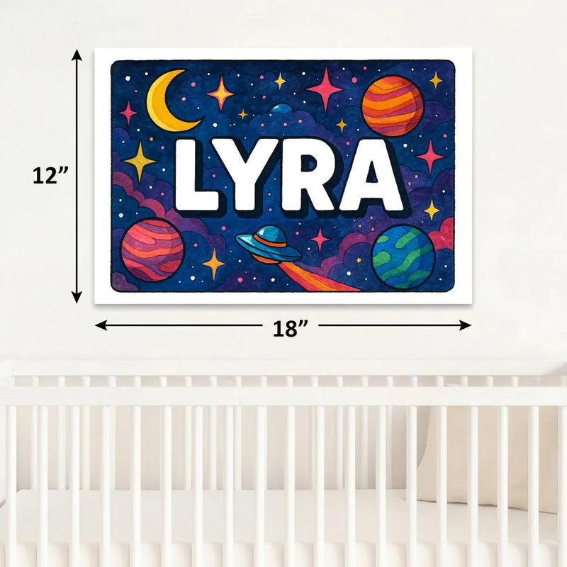 Lyra Name Art - Space Explorers personalized wall print for kids