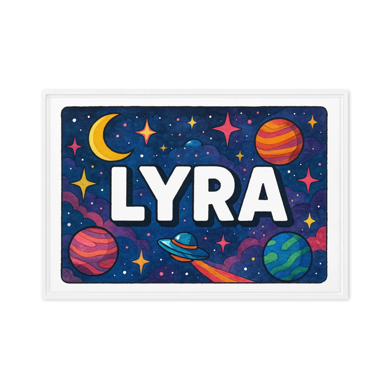 Lyra Name Art - Space Explorers personalized wall print for kids