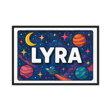 Lyra Name Art - Space Explorers personalized wall print for kids