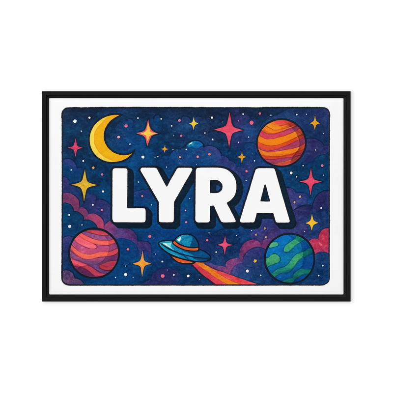 Lyra Name Art - Space Explorers personalized wall print for kids