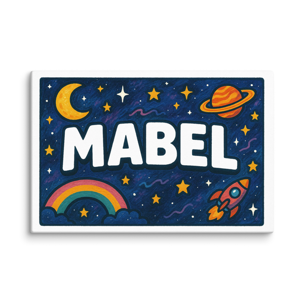Custom Mabel wall art with Space explorers illustration