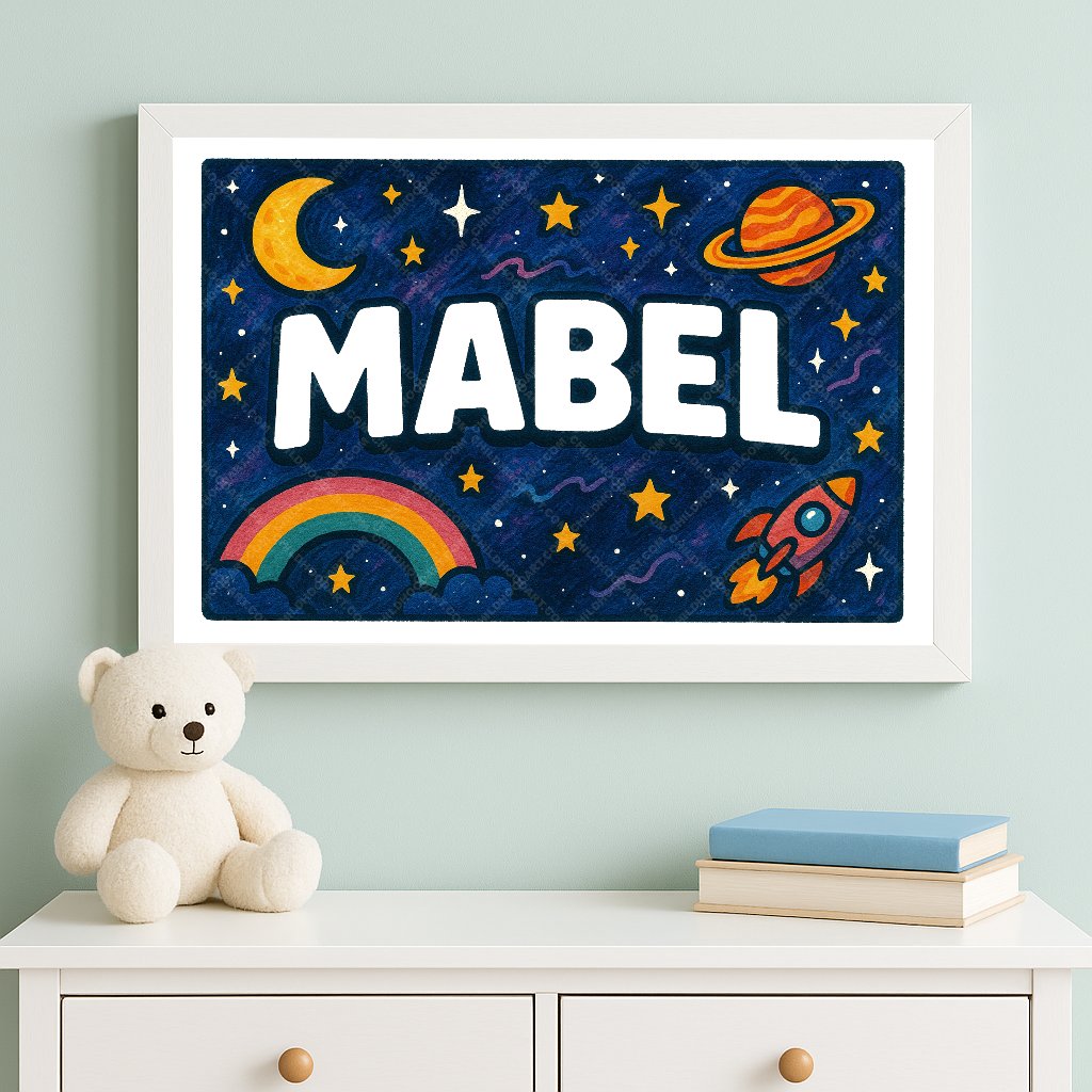 Personalized space name art for Mabel