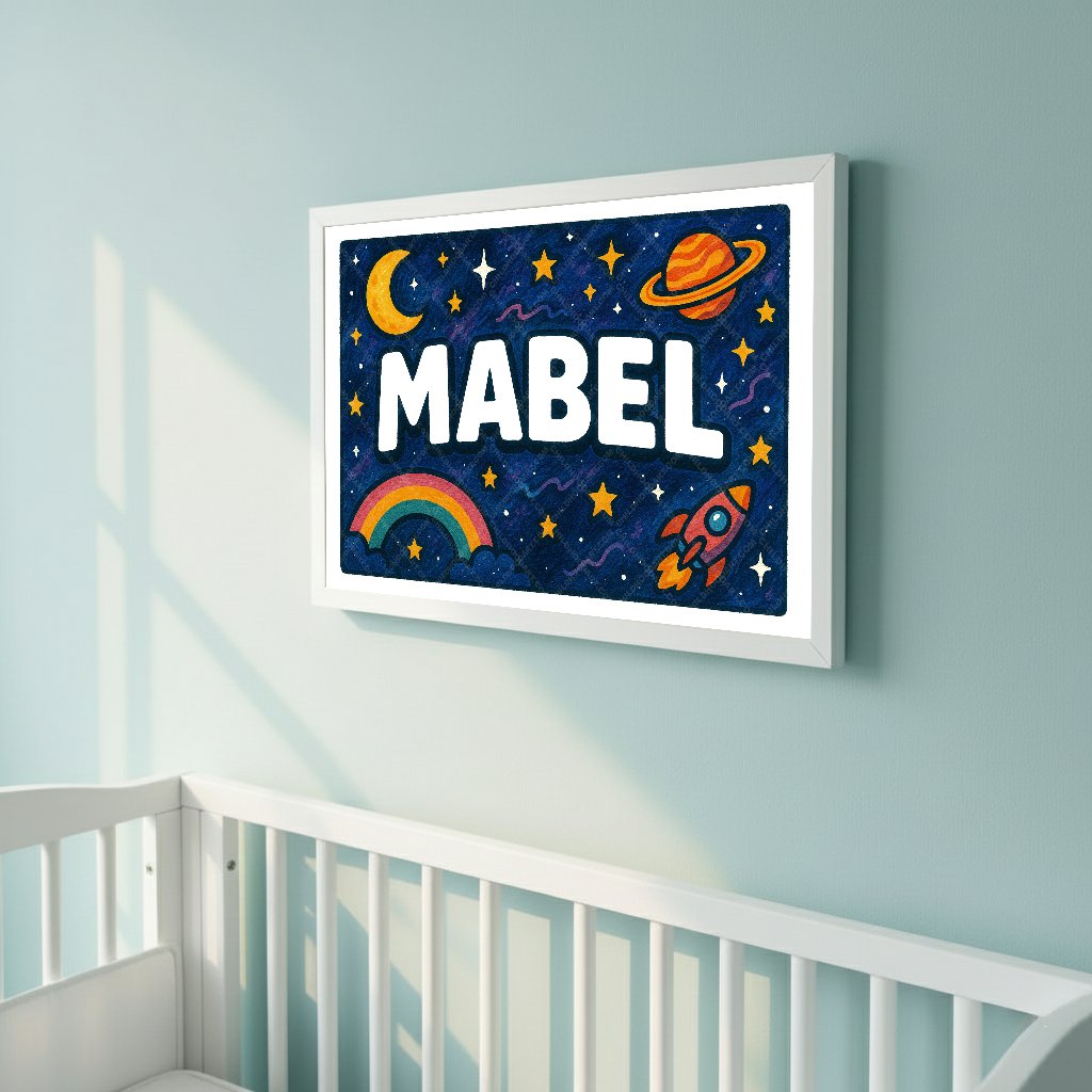 Personalized space name art for Mabel
