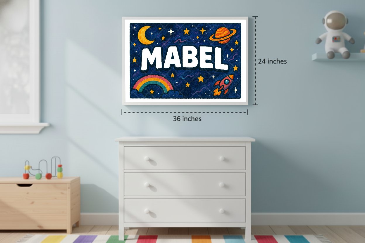 Personalized space name art for Mabel