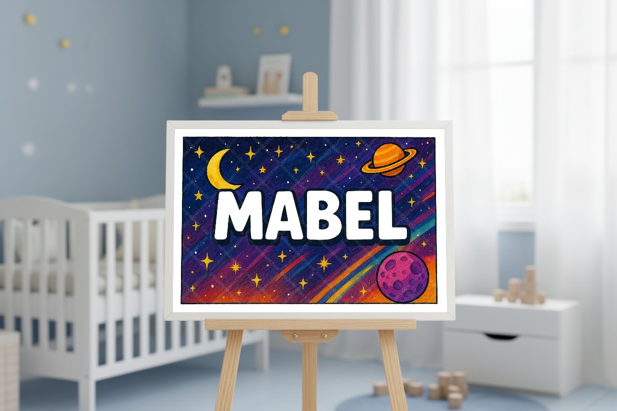 Personalized space name art for Mabel