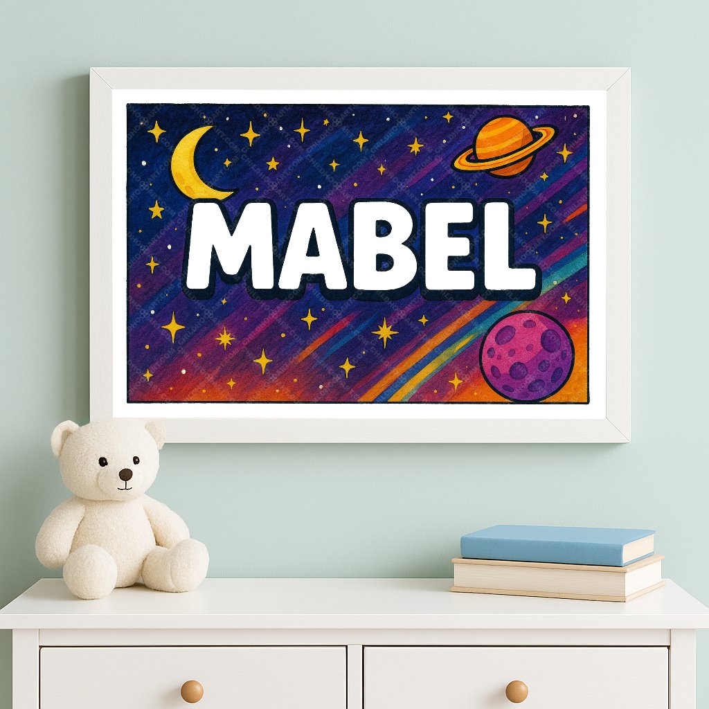 Personalized space name art for Mabel